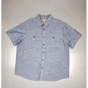 Woolrich Button Up Shirt Mens XL. Blue Y2k Heathered‎ Pockets White Stitch
